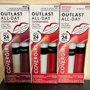 Covergirl Outlast all day lipstick and topcoat lot of 3 reds
